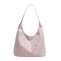 Bolso hobo rosa con jacquard de mariposas y texturas florales elegantes en acabado satinado - Mariposa Rosa