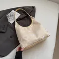 Chic beige underarm bag with butterfly and baroque patterns, stylish half-moon tote bag - Yellow Butterfly