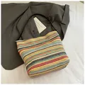 Borsa tote in paglia intrecciata a righe colorate con manici in pelle nera - Multicolore Senza Ciondolo