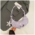 Lavender croissant bag in glossy wrinkled leather with a silver star pendant accessory - Star Pendant Included / Purple