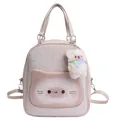 Beigefarbener Cartoon-Katzenrucksack mit bedruckter Tasche und Plüschbär-Anhänger - Toastbrot-Stil (Mit Anhänger)