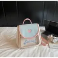 Zaino carino in colori a contrasto panna e blu con ritaglio a cuore e tasca trasparente - Senza ciondolo / Bianco Sporco
