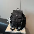 Mini black backpack with white star print and silver star charm for student daily use - With Star Pendant / Black
