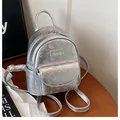Silver mini backpack for women featuring floral pattern and metallic wrinkled texture - No Pendant / Silver