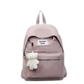 Light purple minimalist large capacity school backpack with bear charm and brand logo - No Pendant / Khaki