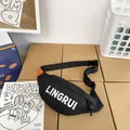 Waterproof black oxford nylon crossbody chest bag with white LINGRUI logo and orange tab - Black