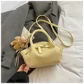 Elegant cream crocodile pattern crossbody bag with a cute bear plush keychain - With Charm / Yellow