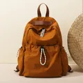 Sac à dos minimaliste en nylon marron caramel avec poches à cordon pour étudiants - Marron
