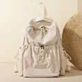 Sac à dos minimaliste en nylon beige avec fermeture à cordon et cordons rayés - Blanc Cassé