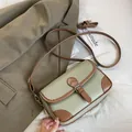 Chic light green lychee pattern square bag with brown leather contrast and buckle - Green