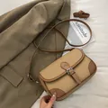 Retro beige and brown contrast leather crossbody bag with adjustable shoulder strap - Yellow