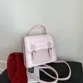 Pink and white gingham mini backpack with dual metal buckles and shoulder strap - Pink Without Pendant