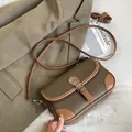 Retro dark brown square crossbody bag in textured lychee leather with tan trim accents - Brown