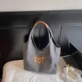 Bolso tote de lona gris con bordado TCT naranja y asas de cuero marrón de calidad - Marrón Oscuro