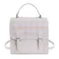 Mini checkered backpack in khaki and beige PU leather with decorative buckles - White Without Pendant