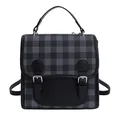 Mini retro plaid backpack in black and grey check pattern with silver buckle accents - Black without Pendant