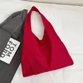 Large capacity deep red canvas tote bag in a minimalist slouchy hobo shoulder style - Red