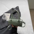 Vintage light green polka dot boston bag with double handles and detachable strap - Green