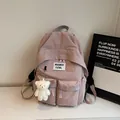 Zaino in nylon rosa minimalista con ciondolo a orsetto e tasche frontali - Con Ciondolo / Viola
