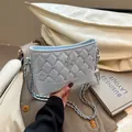 Light blue quilted shoulder bag with silver star stud detail and chain strap - Blue (With Pendant)