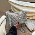 Metallic silver quilted shoulder bag with diamond star logo and chain strap - Silver (With Charm)