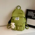Grass green nylon backpack with white bear pendant and aesthetic waswac brand label - With Charm / Green