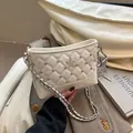 White quilted shoulder bag with sparkling rhinestone stars and metal chain strap - White (With Pendant)