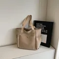 Grote beige canvas draagtas in Japanse stijl met voorvak en zijzakken voor dagelijks - Khaki
