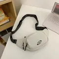 Minimalist cream white crossbody bag with black SLE logo and adjustable strap - White
