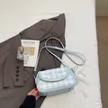 Blue and white plaid baguette bag with lace bow and pearl charm for 2025 summer - Blue with Pendant
