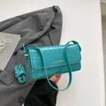 Cyan crocodile pattern faux leather square shoulder bag with fashion lettering - Crocodile Embossed Flap Bag (Blue) / Blue