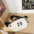 White sports youth chest bag with black adjustable strap and number 20 print - White