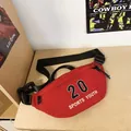 Sporty bright red waist bag with white '20' logo print and black adjustable strap - Red
