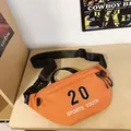 Vibrant orange crossbody bag featuring black 20 and Sports Youth print with adjustable strap - Orange