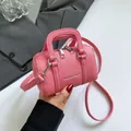 Pink lychee grain leather mini Boston bag with silver hardware and fashion lettering - Pink