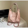 Pink vintage tote bag with cloud pattern and convertible straps for shoulder or backpack use - Pink (No Charm)