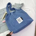 Summer Korean-style blue plaid tote bag with artistic soul patch and large capacity - Blue Large