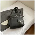 Dunkelgrauer Rucksack aus Canvas und schwarzem Leder im Vintage-Stil mit Schnalle - Schwarz