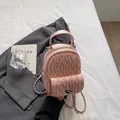 Pink mini quilted backpack with sparkling crystals and a stylish metal chain strap - Pink
