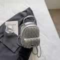 Chic silver quilted mini backpack with rhinestone decor and metallic chain strap - Silver