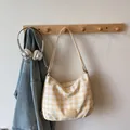 Sac fourre-tout à damier jaune et blanc avec bandoulière réglable et patch en cuir - Sans Pendentif / Kaki