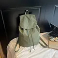 Fashionable sage green drawstring backpack made of durable nylon for casual daily use - Green