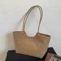 Sac cabas tissé kaki avec design en U et doubles bretelles pour femmes élégantes - Kaki (Sans Pendentif)