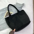 Bolso tote grande minimalista de ante sintético negro con asas dobles para mujer - Negro
