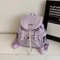 Sac à dos à rabat lilas avec cordon de serrage et boucles pour étudiantes - Violet