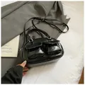 Glossy black baguette bag with double pockets and adjustable shoulder strap - Black without Pendant