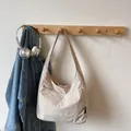 Bolso tote beige minimalista de nailon rugoso para el uso diario y ocio casual - Caqui