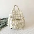 Modern white quilted bubble backpack for women featuring soft ruched cloud style fabric - White