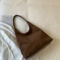 Minimalist dark brown suede hobo tote bag for daily commute and vintage style - Brown