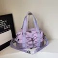 Light purple large capacity nylon travel tote bag with mesh pockets and adjustable strap - Purple